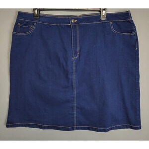 Basic Edition Jean Skirt Womens 2X Blue Denim Dark Wash Stretches Pockets New